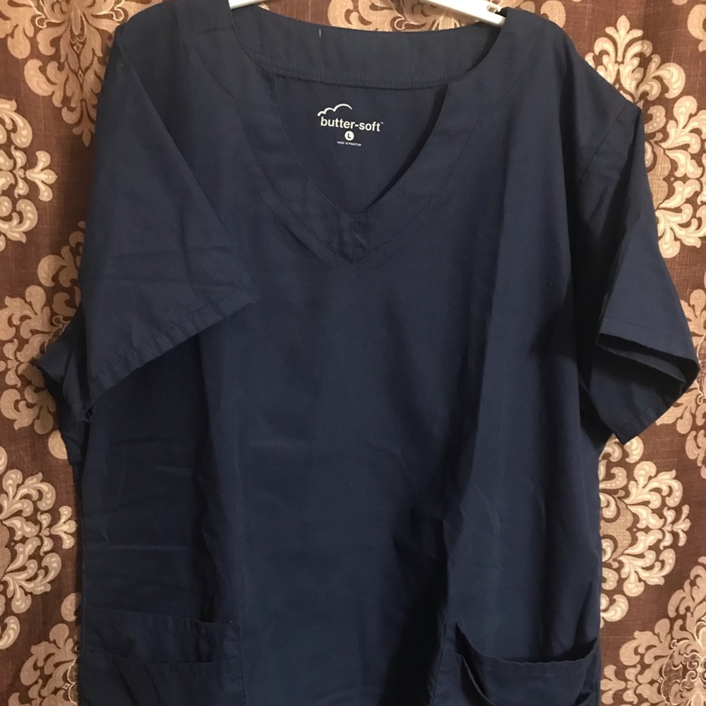 Large Navy Blue Butter Soft Scrub Top
